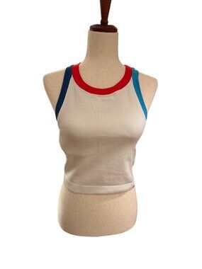 JoyLab Ribbed Crop Tank Top Colorblock White Blue Red Racerback Stretch Women’s